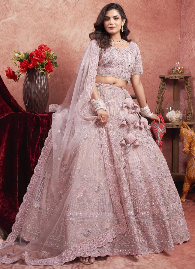 Premium Net Pink Bridal Wear Hand Work Lehenga Choli